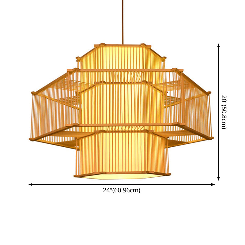 Bamboo Asia Pendant Light 1-Light Beige Hanging Ceiling Light for Tea Room