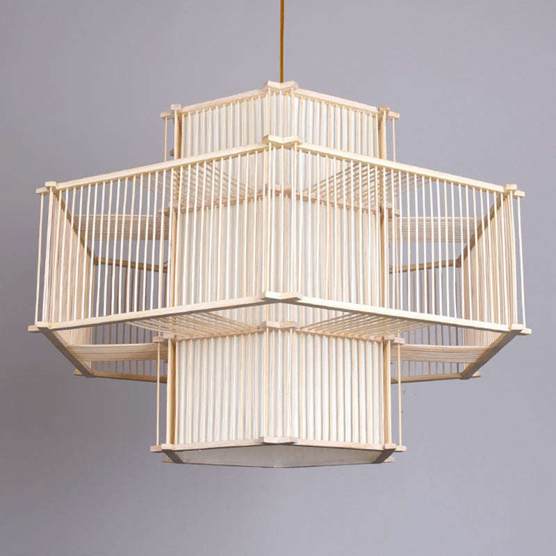 Bamboo Asia Pendant Light 1-Light Beige Hanging Ceiling Light for Tea Room