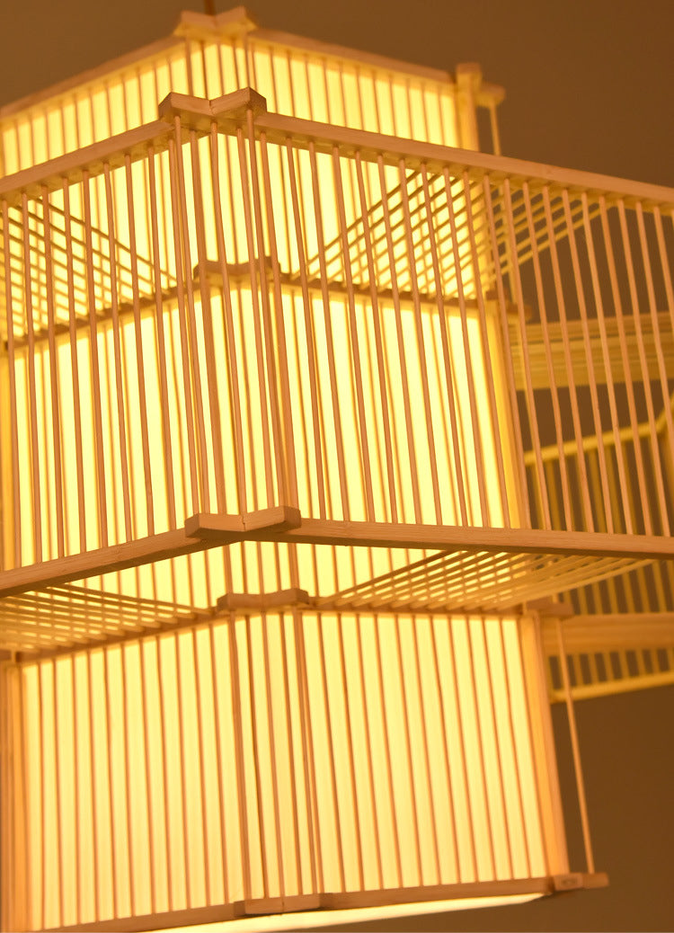 Bamboo Asia Pendant Light 1-Light Beige Hanging Ceiling Light for Tea Room