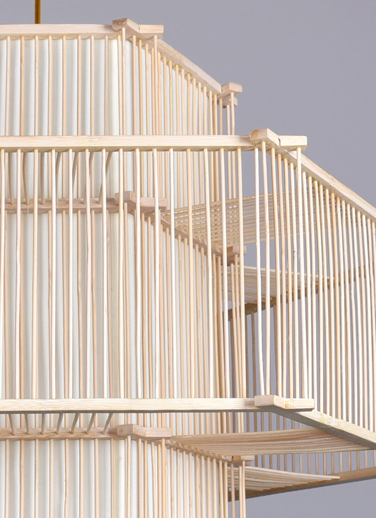 Bamboo Asia Pendant Light 1-Light Beige Hanging Ceiling Light for Tea Room