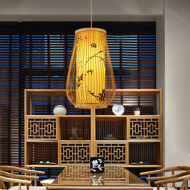Bamboo Asia Hanging Ceiling Light Vase 1-Light Pendant Light for Tea Room