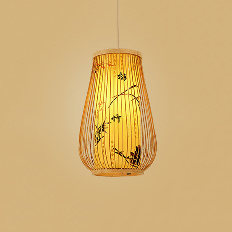 Bamboo Asia Hanging Ceiling Light Vase 1-Light Pendant Light for Tea Room