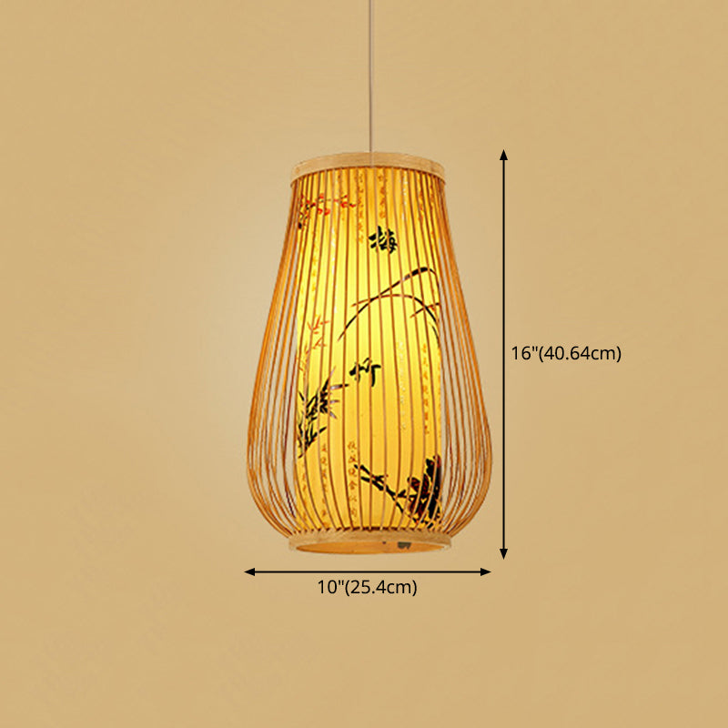 Bamboo Asia Hanging Ceiling Light Vase 1-Light Pendant Light for Tea Room