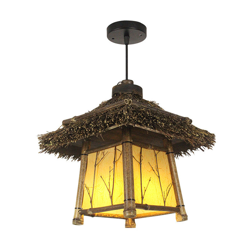 Chinese House Hanging Light Kit Bamboo 1-Light Ceiling Light for Dining Room