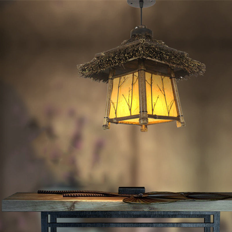 Chinese House Hanging Light Kit Bamboo 1-Light Ceiling Light for Dining Room