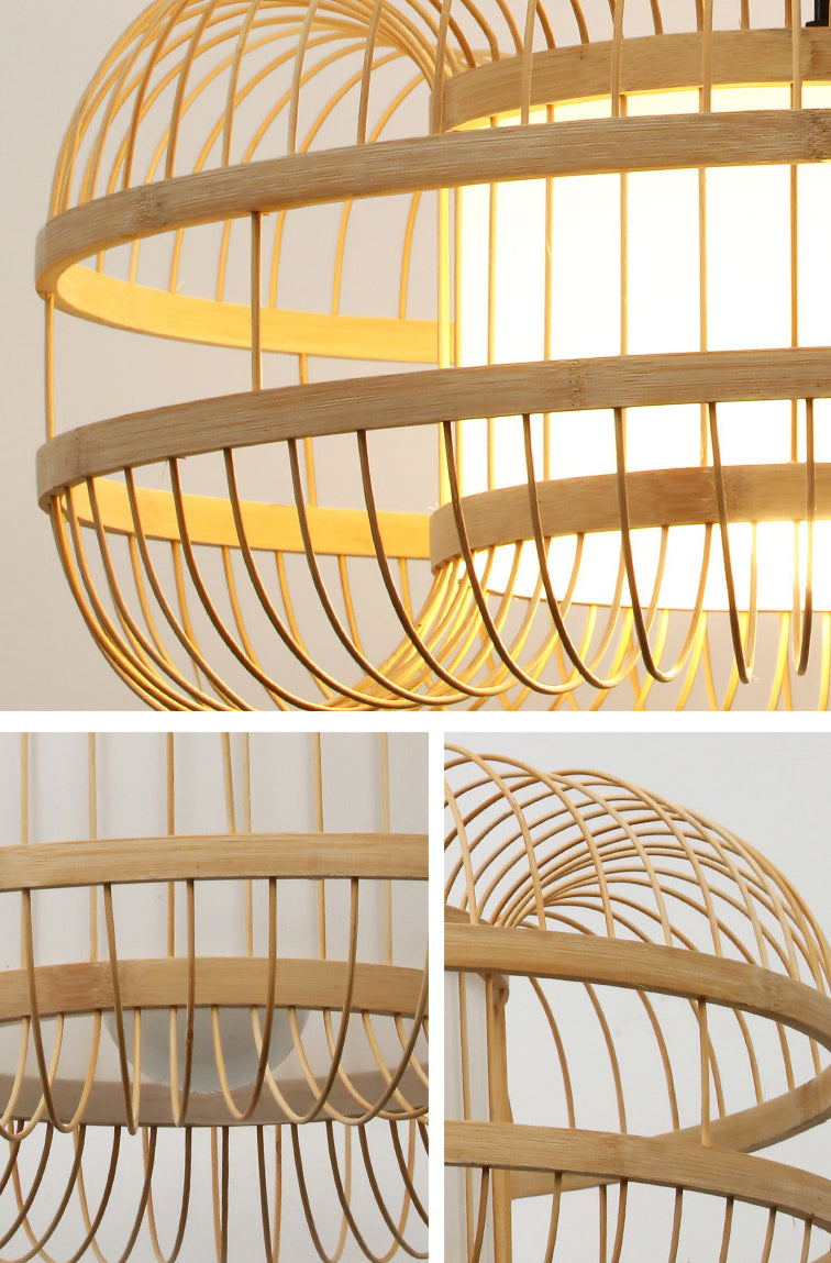 Beige 1-Light Japanese Hanging Lamp Kit Lantern Silk Pendant for Dining Room