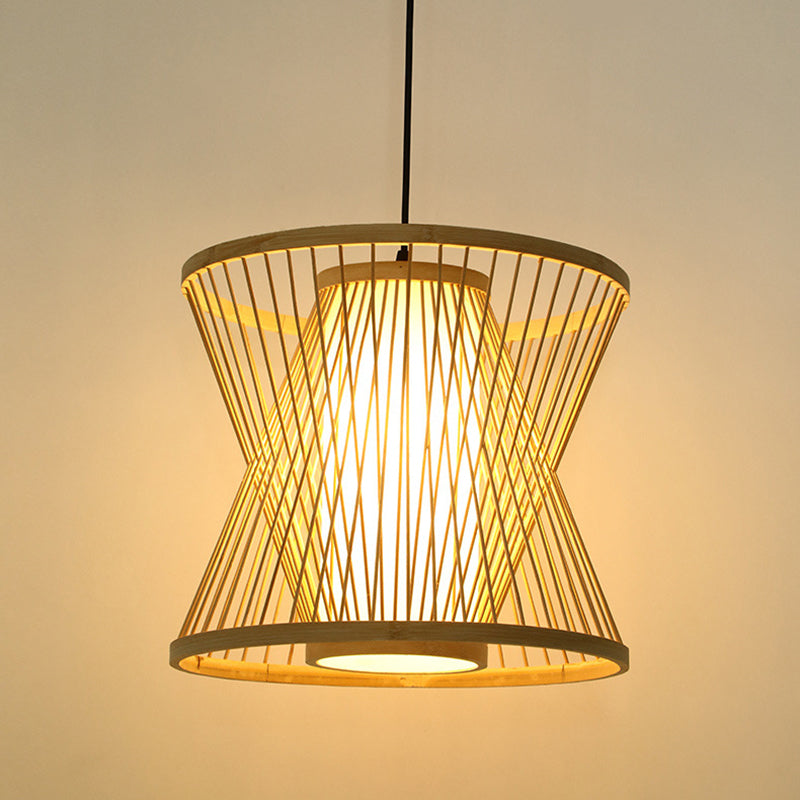 Natural Birdcage Pendant Light 1 Light Japanese Down Lighting for Home-stay