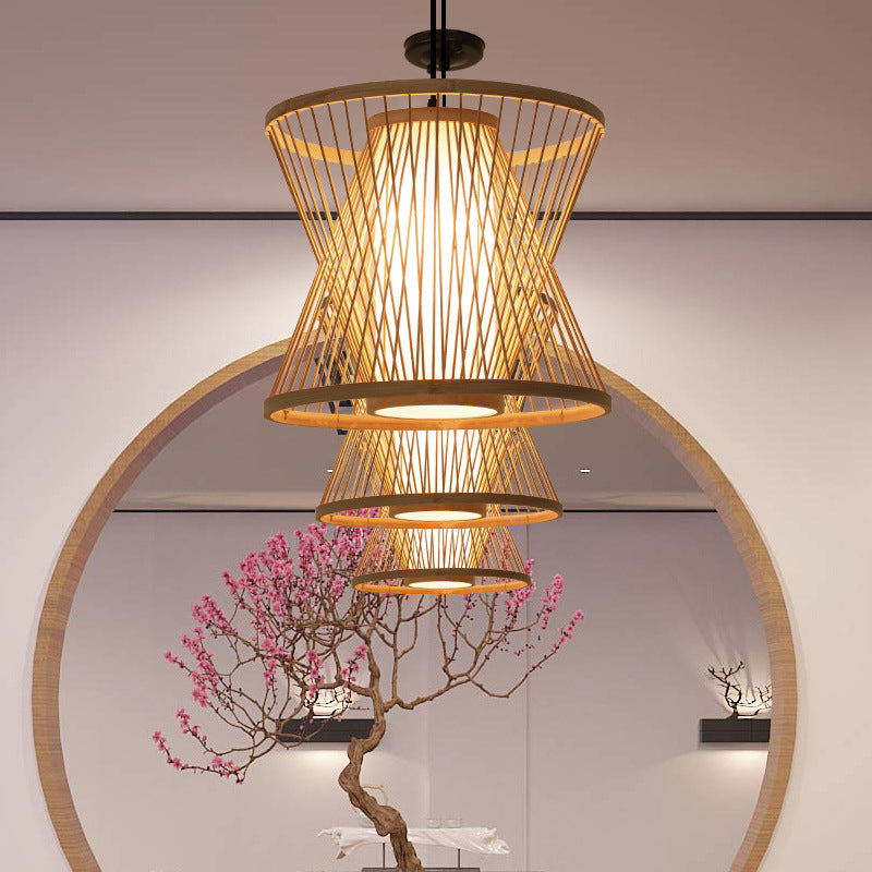 Natural Birdcage Pendant Light 1 Light Japanese Down Lighting for Home-stay