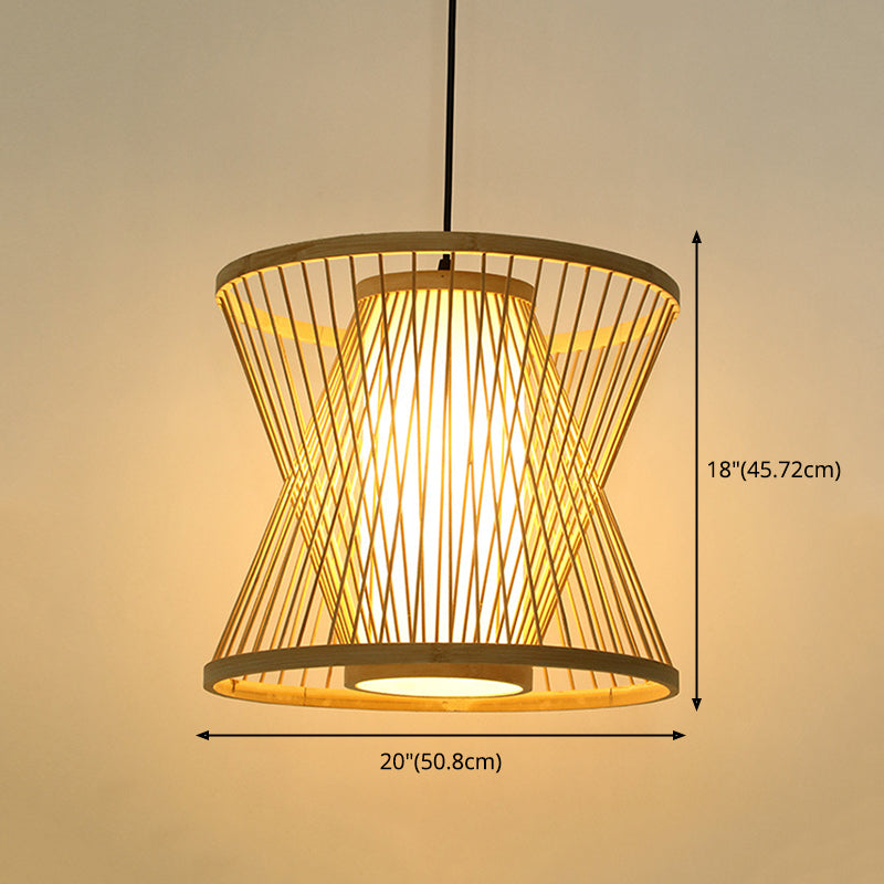 Natural Birdcage Pendant Light 1 Light Japanese Down Lighting for Home-stay