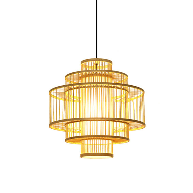 1-Light Bamboo Suspended Lighting Fixture Chinese Pendant Light Kit for Dining Room