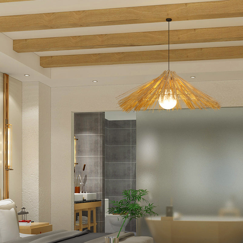 Rattan Asia Hanging Lamp Kit 1-Light Down Lighting Pendant for Bedroom