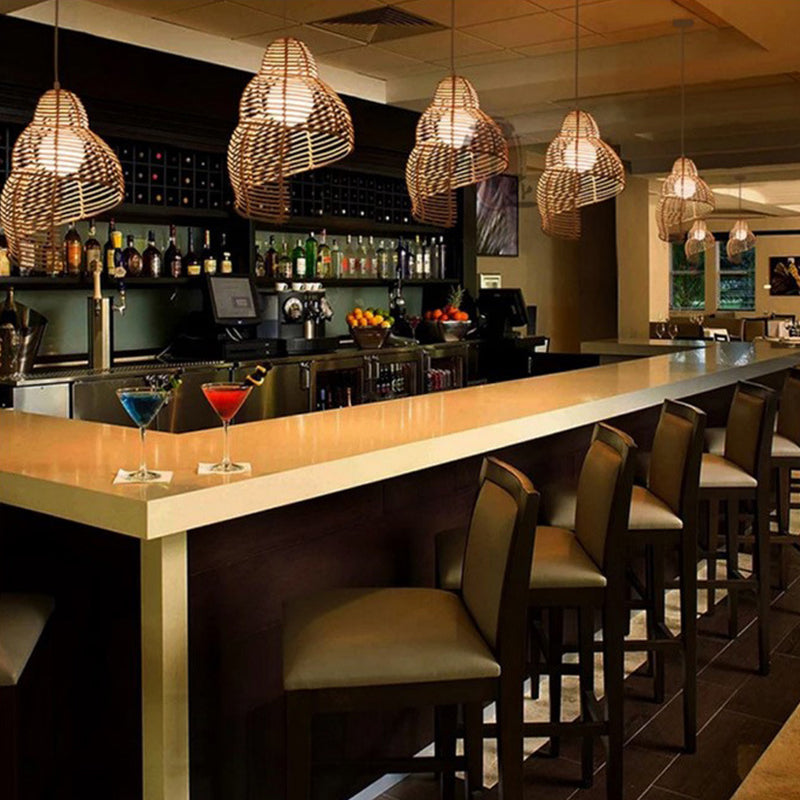 Bamboo Asia Pendant Light 1-Light Hanging Ceiling Light for Dining Room