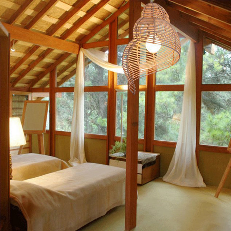 Bamboo Asia Pendant Light 1-Light Hanging Ceiling Light for Dining Room