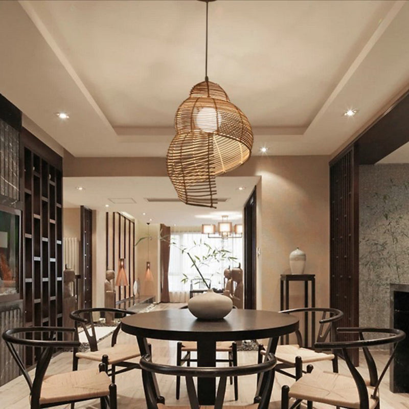 Bamboo Asia Pendant Light 1-Light Hanging Ceiling Light for Dining Room