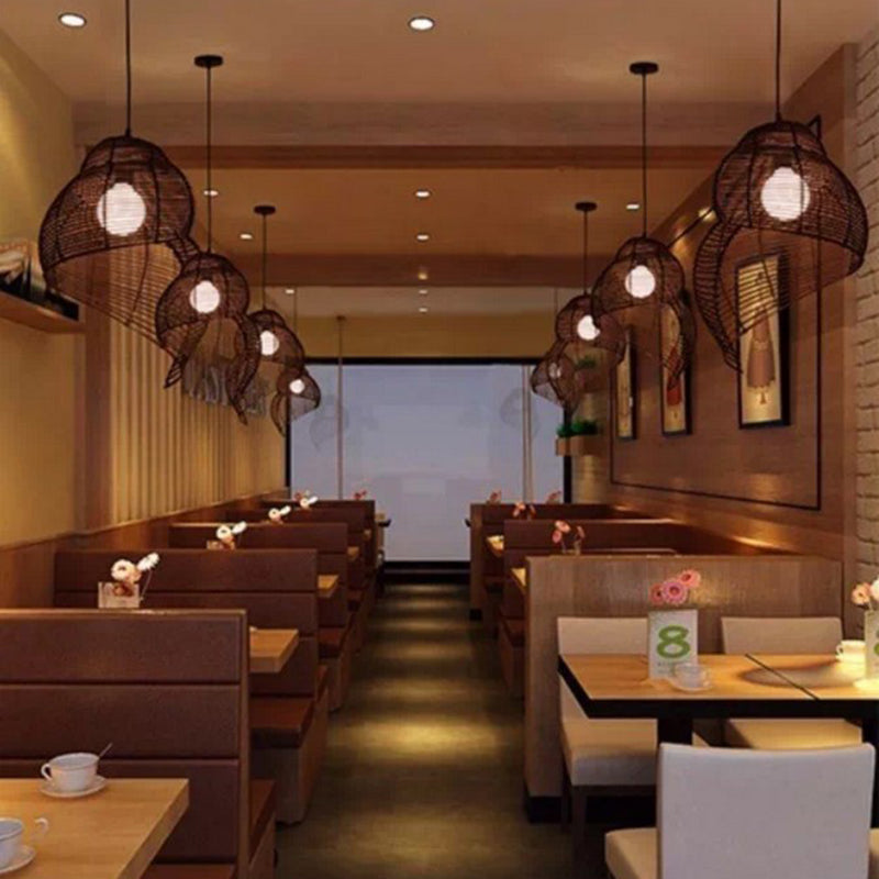 Bamboo Asia Pendant Light 1-Light Hanging Ceiling Light for Dining Room