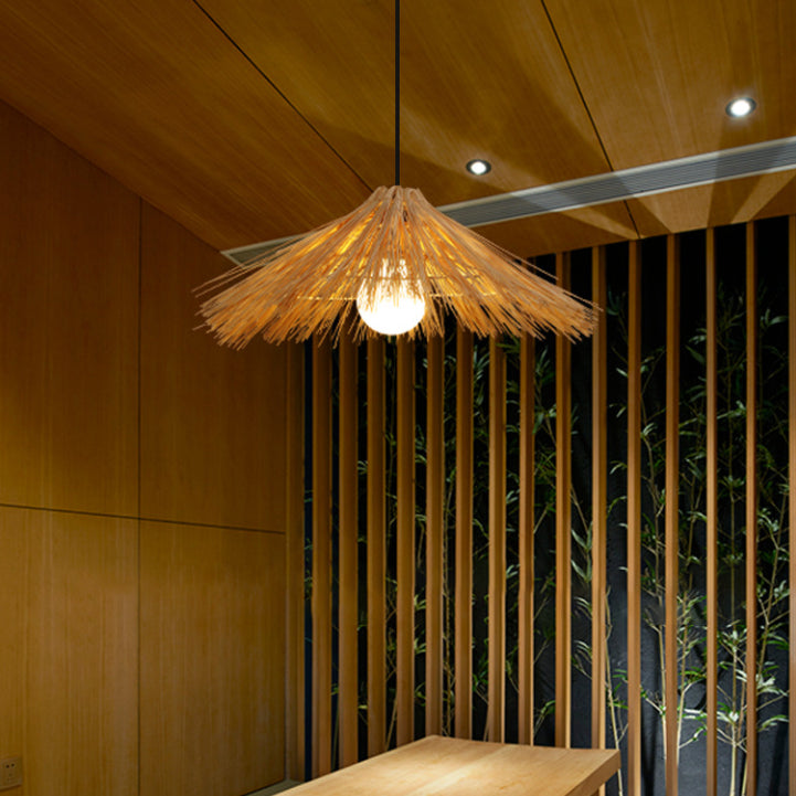 Rattan Asia Hanging Lamp Kit 1-Light Down Lighting Pendant for Bedroom