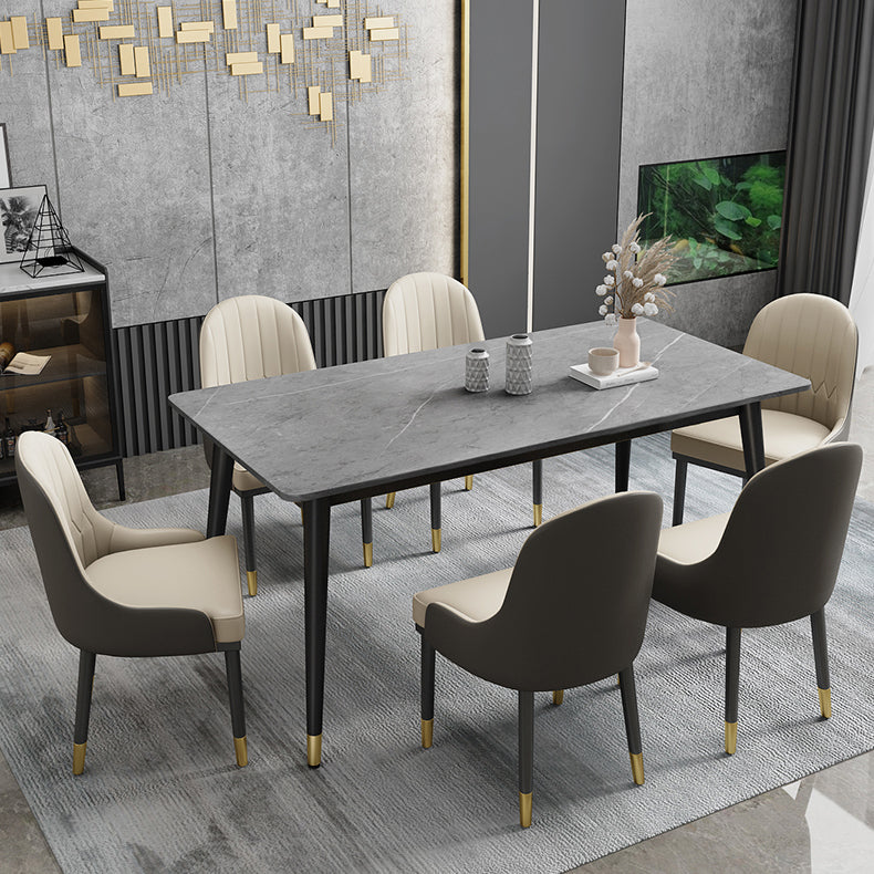 Minimalist Style Sintered Stone Dining Set with Traditional Height Table and 4 Black Legs Base