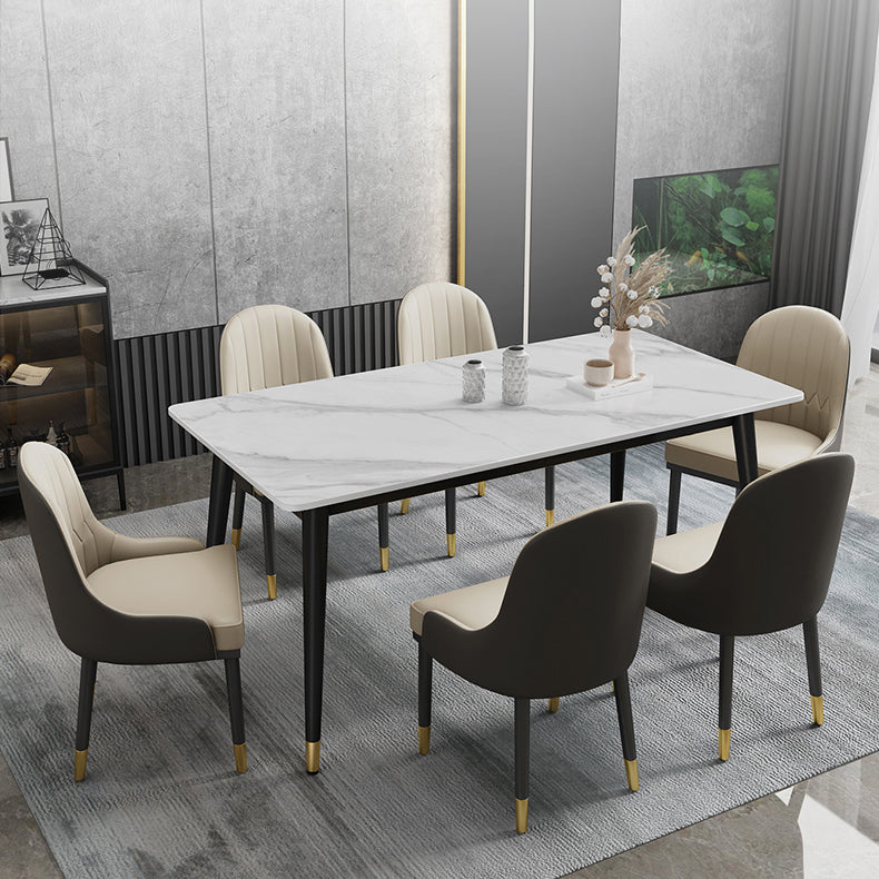 Minimalist Style Sintered Stone Dining Set with Traditional Height Table and 4 Black Legs Base