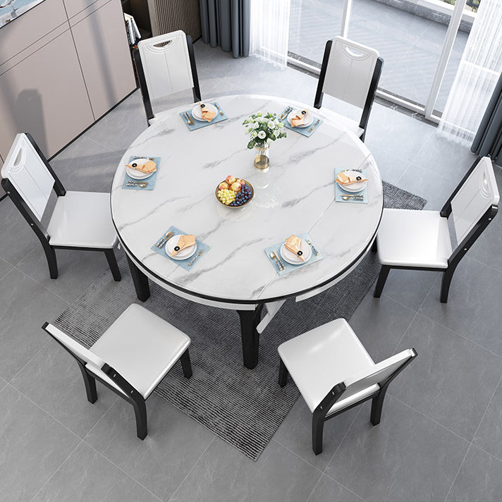 Modern Kitchen Dining Room Set with Sintered Stone Top and Black Base Dining Furniture Set