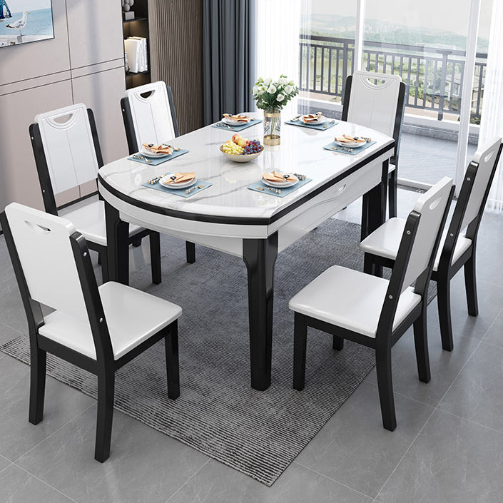 Modern Kitchen Dining Room Set with Sintered Stone Top and Black Base Dining Furniture Set
