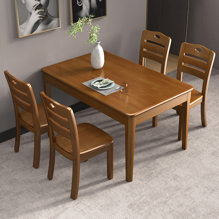 Minimalist Dining Room Set Rectangular Solid Wood Dining Table with Four-leg