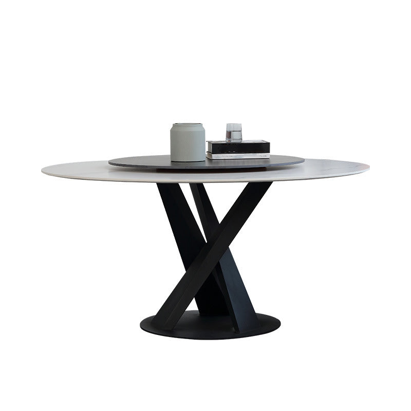 Modern Style Sintered Stone White Dining¬†Room¬†Set with Round Table Dining Table Furniture