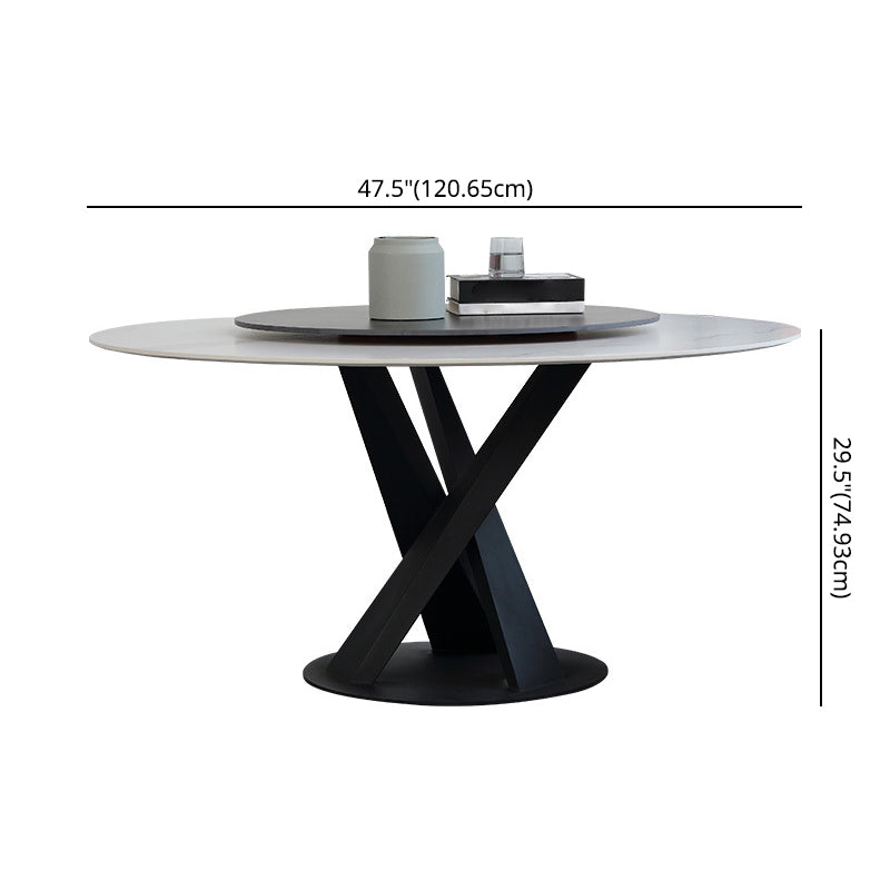 Modern Style Sintered Stone White Dining¬†Room¬†Set with Round Table Dining Table Furniture