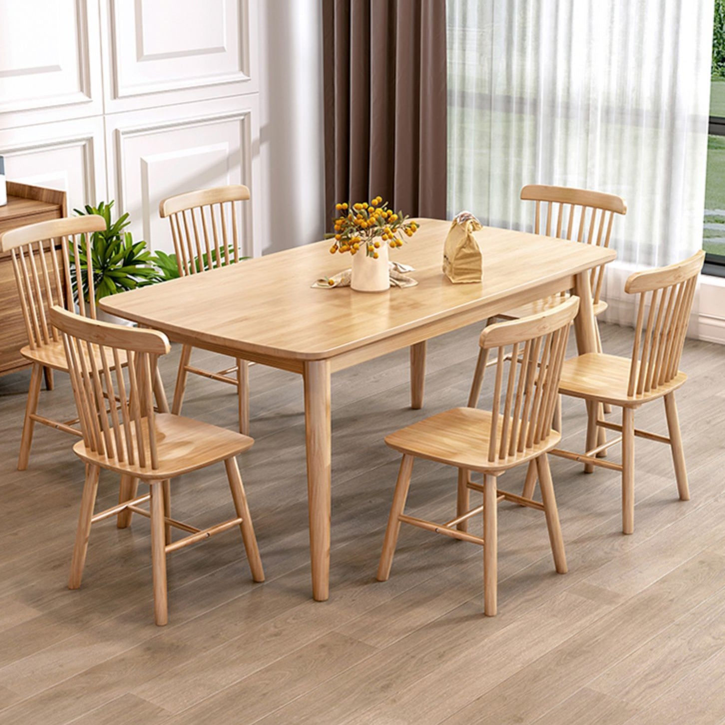 Modern Rectangle Shape Khaki Dining Set Solid Wood Standard Dining Set for Kitchen