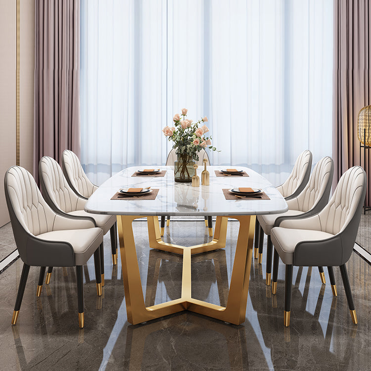 Nordic Dining Room Set Metal Frame Dining Table Rectangle White Slate Formal Dinette Set for Home