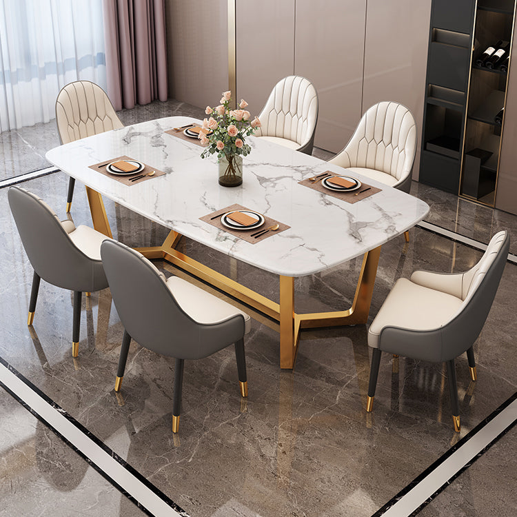 Nordic Dining Room Set Metal Frame Dining Table Rectangle White Slate Formal Dinette Set for Home