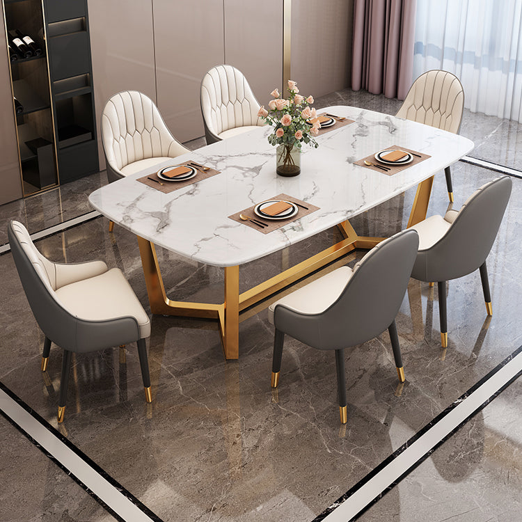Nordic Dining Room Set Metal Frame Dining Table Rectangle White Slate Formal Dinette Set for Home