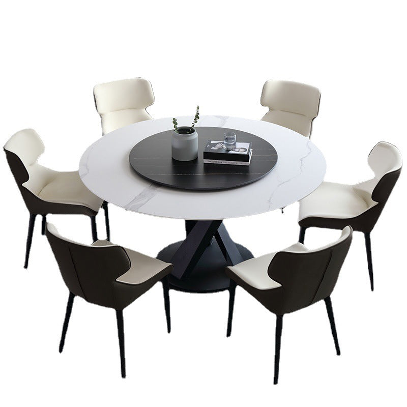 Modern Sintered Stone Dining Room Set with Round Top and Black Base Dining Furniture for Home Use