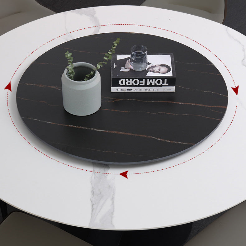 Modern Sintered Stone Dining Room Set with Round Top and Black Base Dining Furniture for Home Use