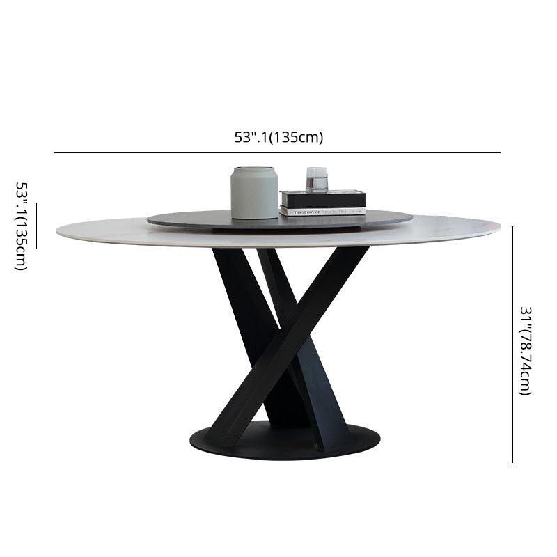 Modern Sintered Stone Dining Room Set with Round Top and Black Base Dining Furniture for Home Use