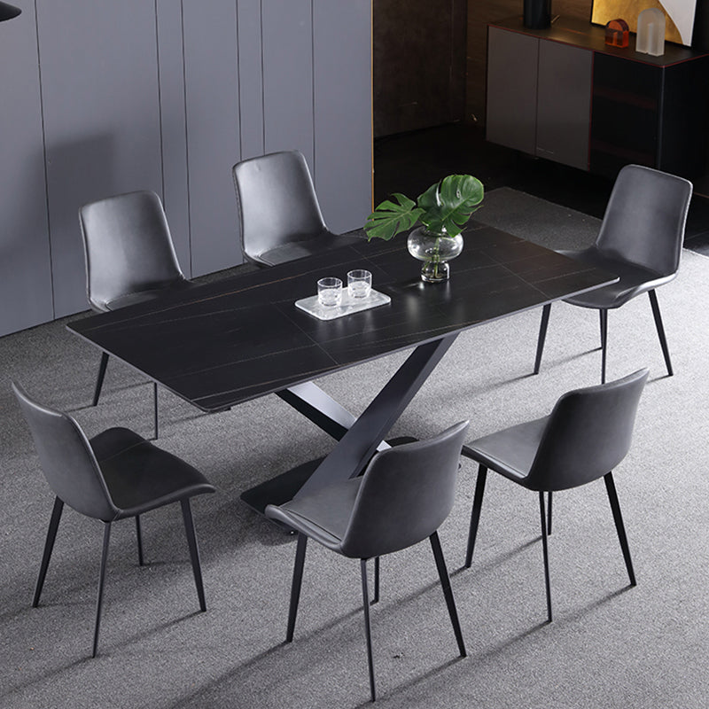 Modern Sintered Stone Dining Room Set with Rectangle Top and Black Base Furniture