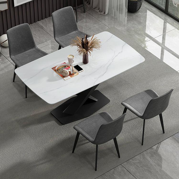 Modern Sintered Stone Dining Room Set with Rectangle Top and Black Base Furniture
