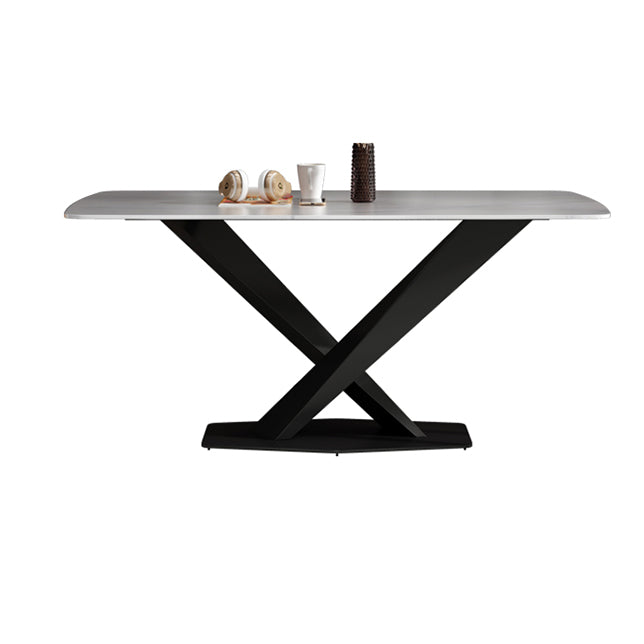 Modern Sintered Stone Dining Room Set with Rectangle Top and Black Base Furniture