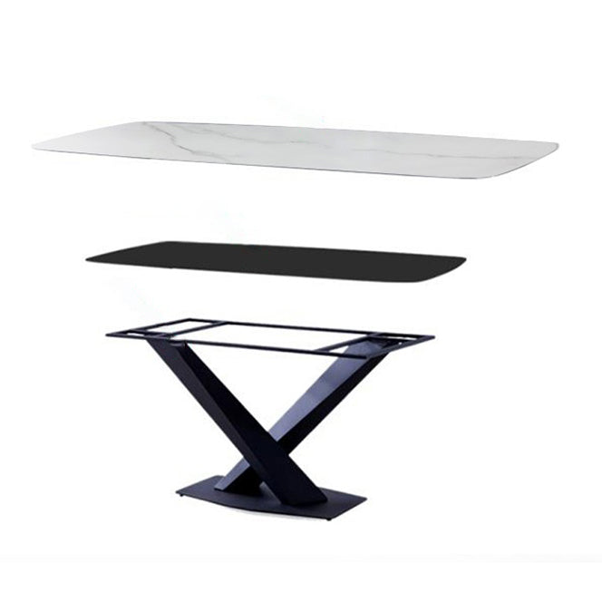 Modern Sintered Stone Dining Room Set with Rectangle Top and Black Base Furniture