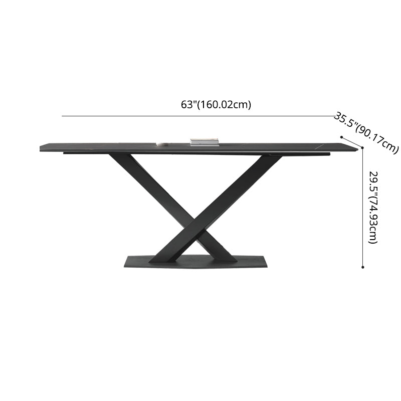 Modern Sintered Stone Dining Room Set with Rectangle Top and Black Base Furniture