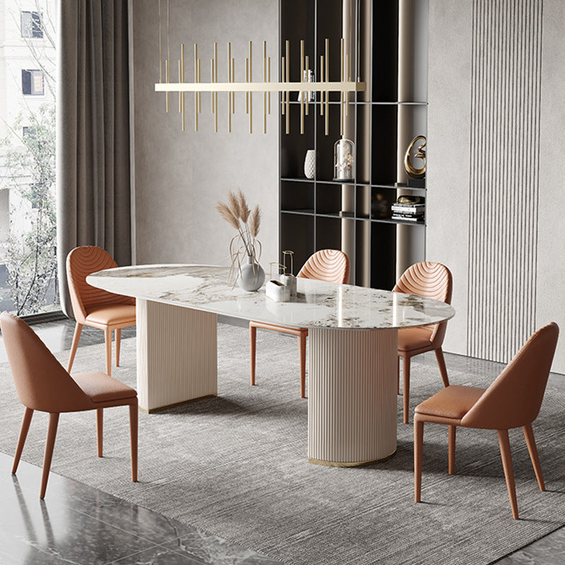 Modern Sintered Stone Dining Room Set with Rectangle Top and White Base Furniture