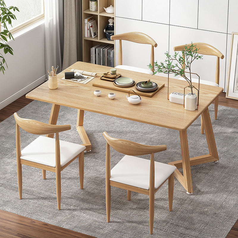 Minimalist Style Traditional Height Dining Set with Rectangle Shape Table and Double Pedestal Base