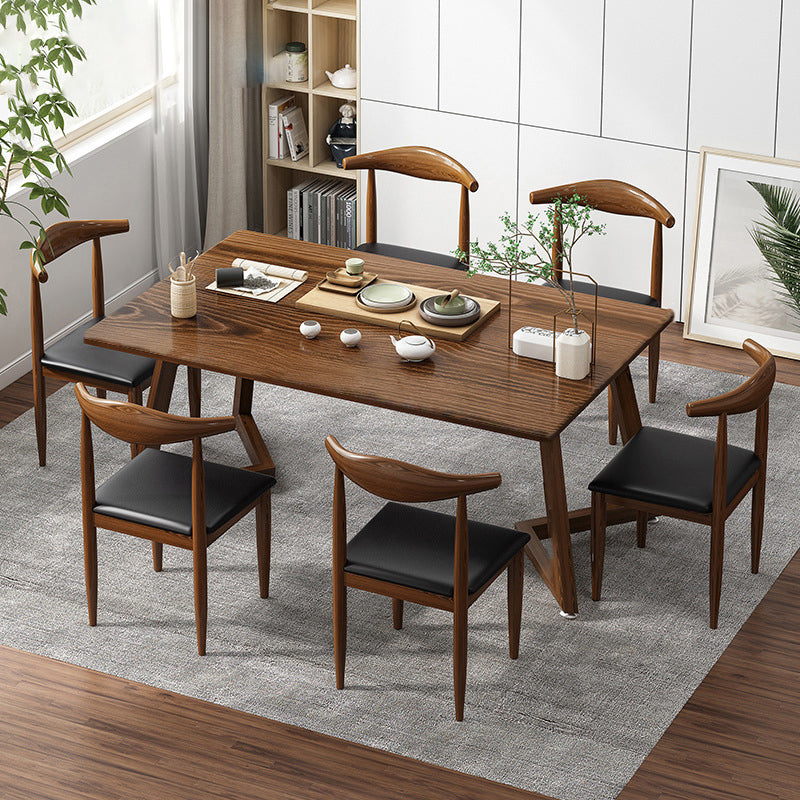 Minimalist Style Traditional Height Dining Set with Rectangle Shape Table and Double Pedestal Base