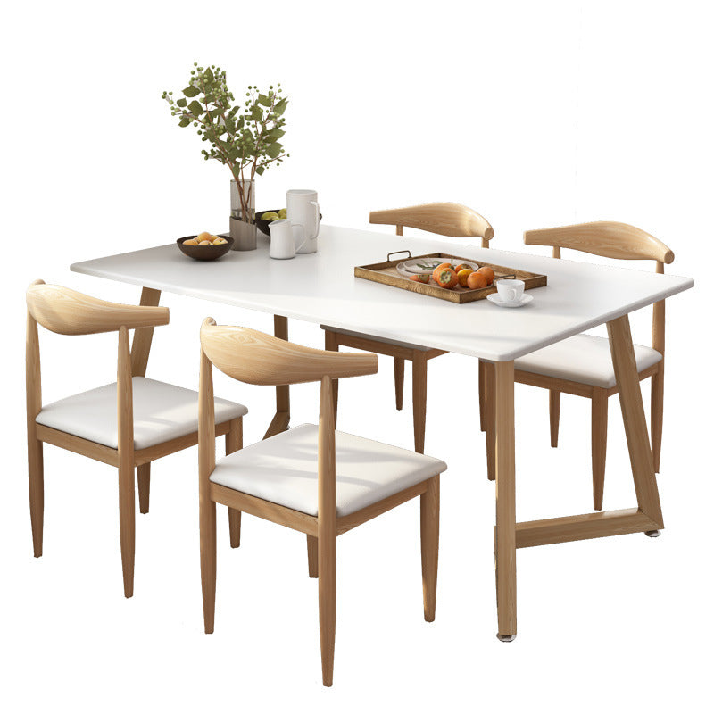Minimalist Style Traditional Height Dining Set with Rectangle Shape Table and Double Pedestal Base