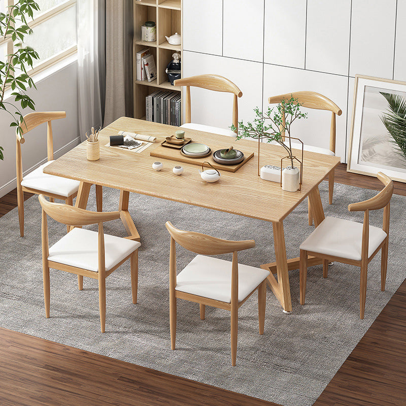 Minimalist Style Traditional Height Dining Set with Rectangle Shape Table and Double Pedestal Base