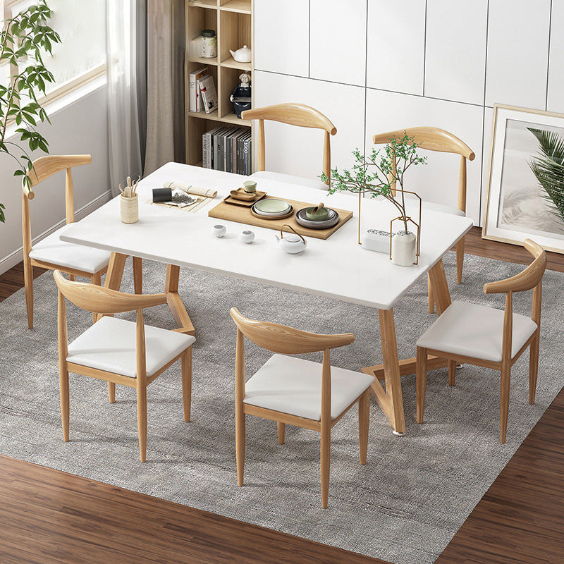 Minimalist Style Traditional Height Dining Set with Rectangle Shape Table and Double Pedestal Base