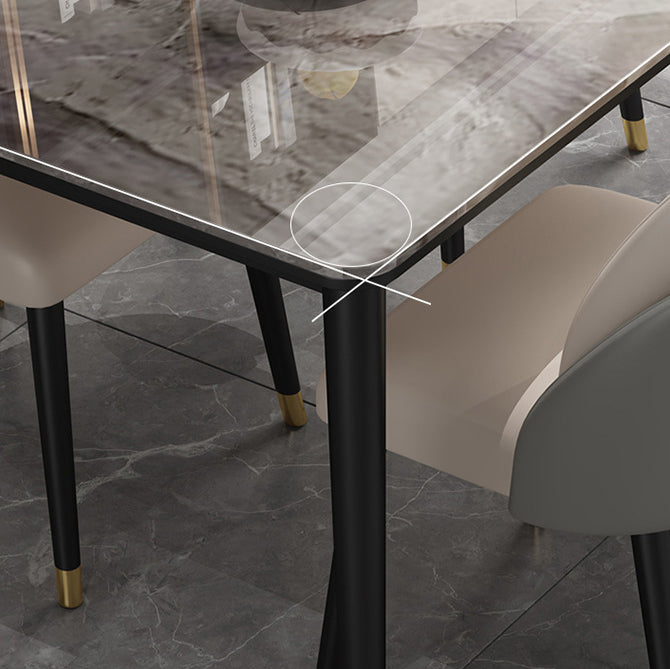 Dining Room Set Scandinavian Rectangular Dining Table with Black Four-leg Metal Base