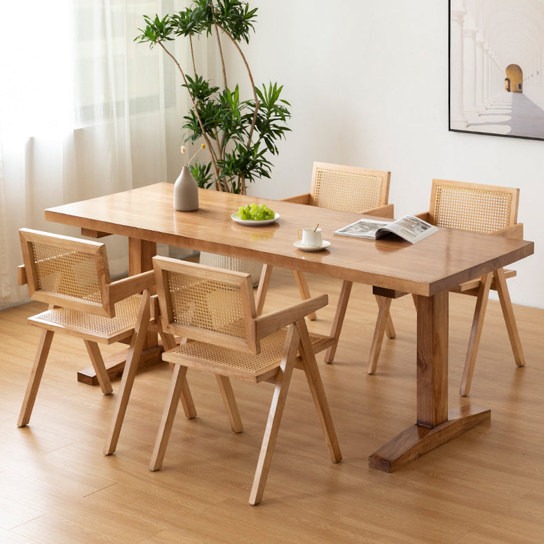Minimalist Style Solid Wood Dining Set with Traditional Height Table and Double Pedestal Base