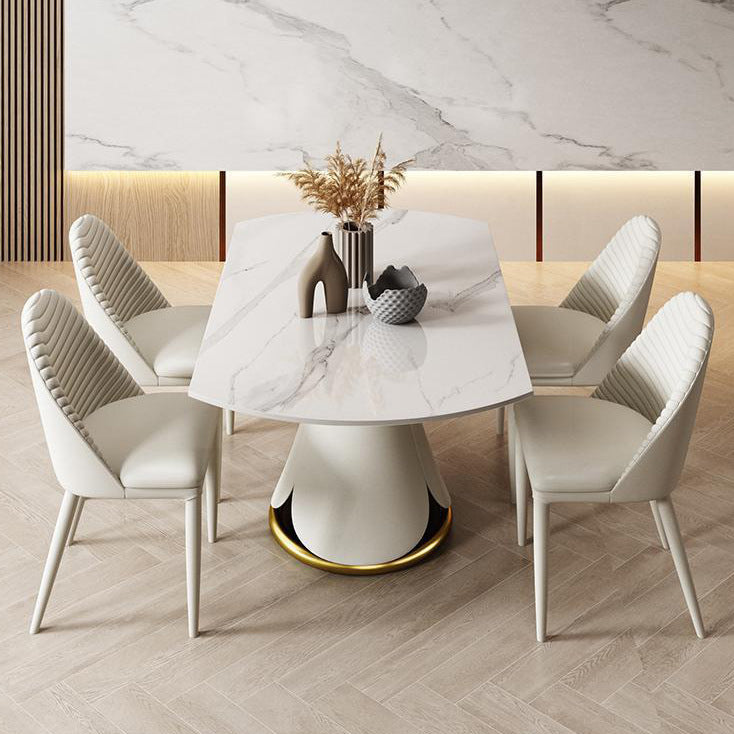 Modern Sintered Stone Dining Room Set with Round Top and White Base Furniture Set