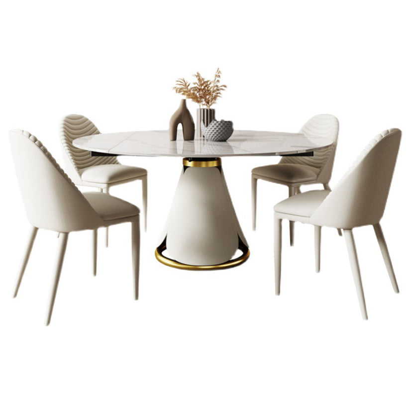 Modern Sintered Stone Dining Room Set with Round Top and White Base Furniture Set