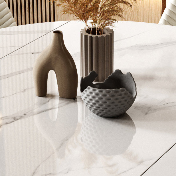 Modern Sintered Stone Dining Room Set with Round Top and White Base Furniture Set